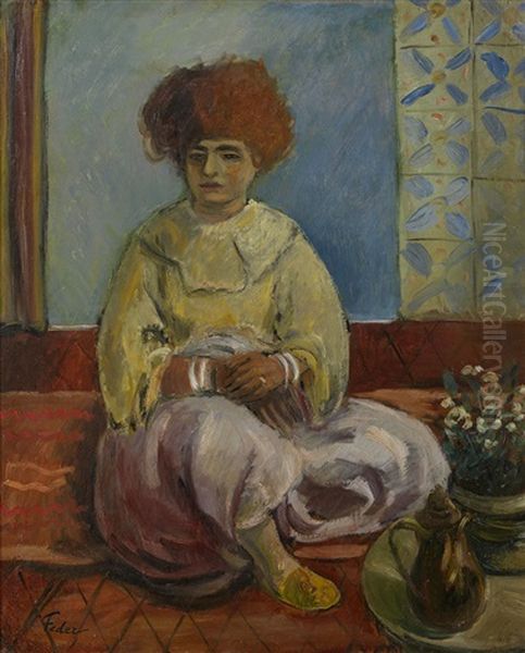 Portrait Of A Woman In Oriental Robes Oil Painting by Adolphe Feder