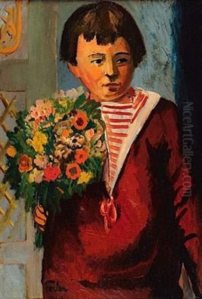 L'enfant Au Bouquet De Fleurs Oil Painting by Adolphe Feder