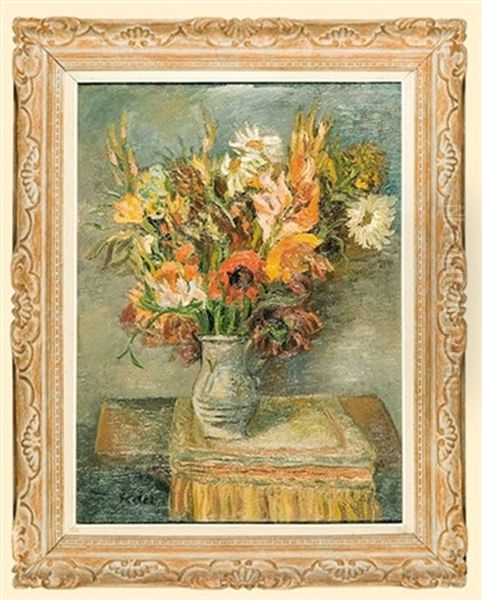 Flowers In A Vase Oil Painting by Adolphe Feder