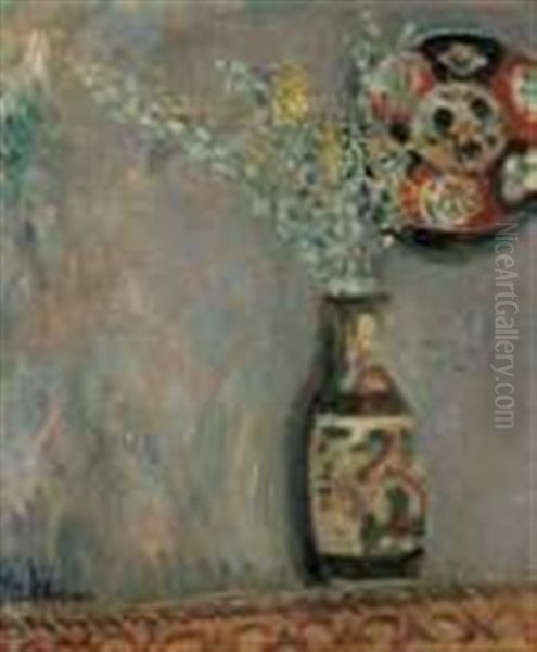 Vase De Fleurs Au Plat De Faience Oil Painting by Adolphe Feder