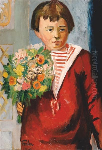 A Girl With Flowers Oil Painting by Adolphe Feder