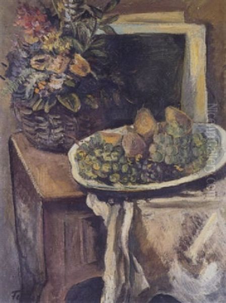 Nature Morte Aux Fleurs Et Au Plat De Fruits Oil Painting by Adolphe Feder