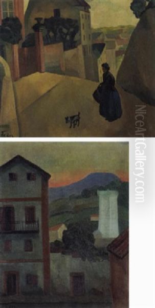 Street Scene With Woman And Dog Oil Painting by Adolphe Feder