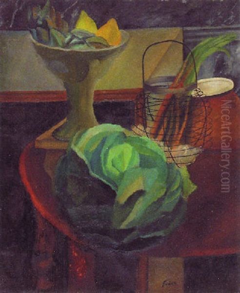 Compotier Aux Fruits Et Laitue Oil Painting by Adolphe Feder