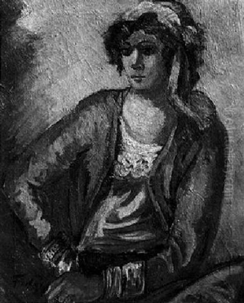 Young Woman With A Kerchief Oil Painting by Adolphe Feder