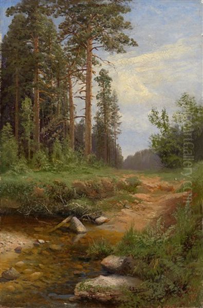 Forest Landscape With A Brook Oil Painting by Simeon Fedorovich Fedorov