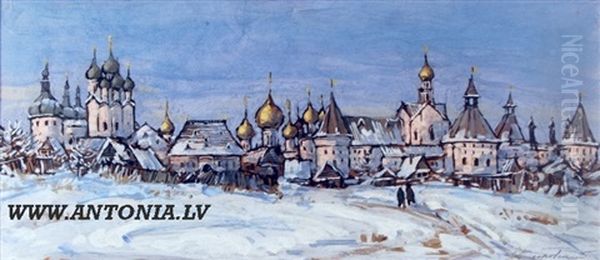 Antique Town Oil Painting by Fedor Fedorovich Fedorovsky