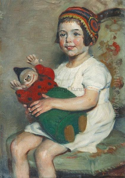 Madchen Mit Clownspuppe Oil Painting by Friedrich Fehr