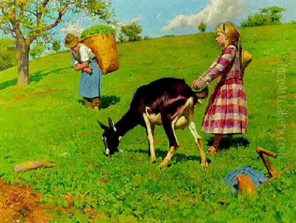 Auf Der Ziegenweide Oil Painting by Karl Feiertag