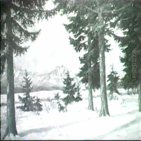 Wintersonne - Wetterstein Oil Painting by Carl Friedrich Felber