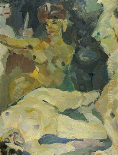 Modelle Im Atelier Oil Painting by Max Feldbauer