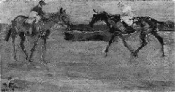 Zwei Reiter Auf Der Bahn Oil Painting by Max Feldbauer
