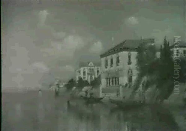 Gondolas On A Canal Oil Painting by Karl Eugene Felix