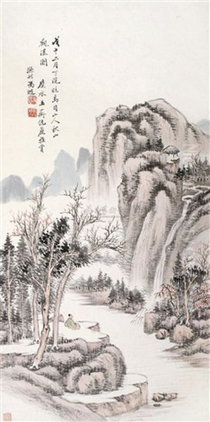 Landscape And Character Oil Painting by Feng Chaoran