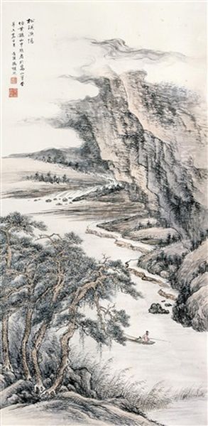 Landscape And Character Oil Painting by Feng Chaoran