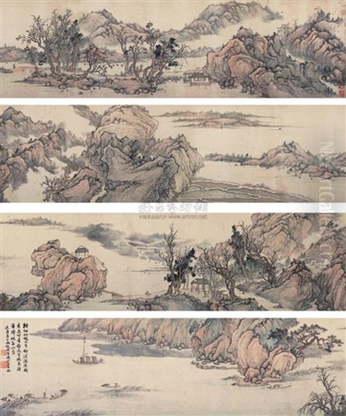 Landscape And Character Oil Painting by Feng Chaoran