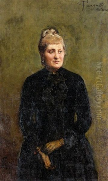 Ritratto Di Signora Coi Guanti Oil Painting by Adolfo Feragutti Visconti