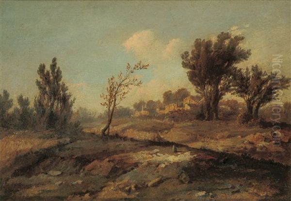 Paisaje Con Pueblo Al Fondo Oil Painting by Enrique Ferau Alsina