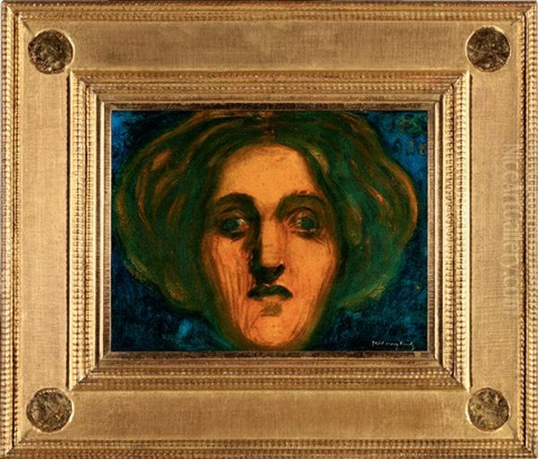 Head Of A Woman (wavy Hair Woman) Oil Painting by Karoly Ferenczy