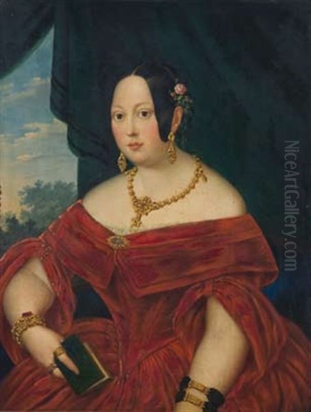 Portrait Of A Young Lady Festooned In Jewellery Oil Painting by Anton Ferenz