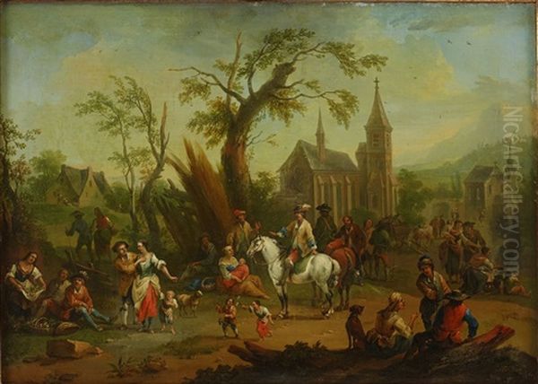 Folksamling Vid Kyrka Oil Painting by Franz de Paula Ferg