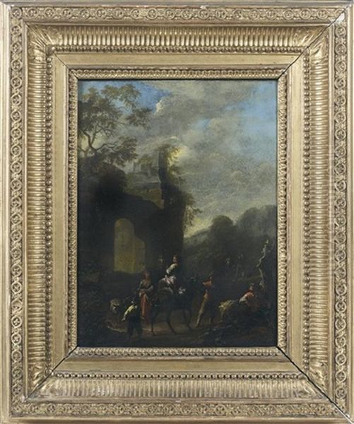 Promeneurs Sur Un Chemin Borde De Ruines Antiques Oil Painting by Franz de Paula Ferg