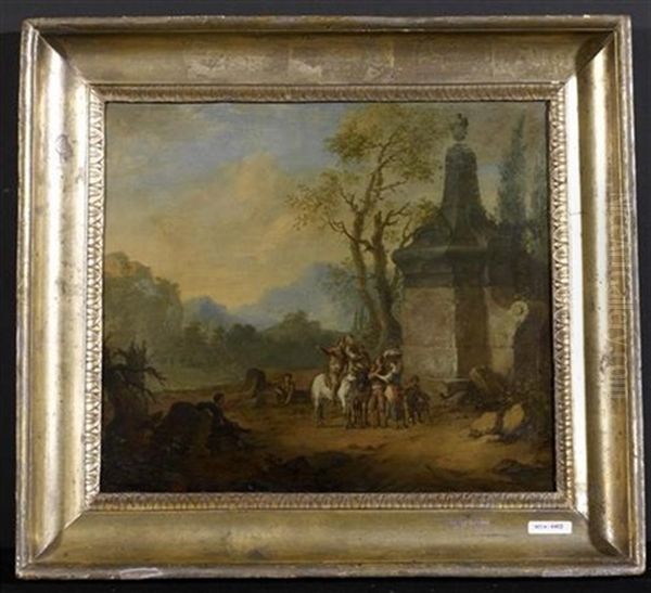 Landschaft Mit Reitern Vor Einem Monument Oil Painting by Franz de Paula Ferg