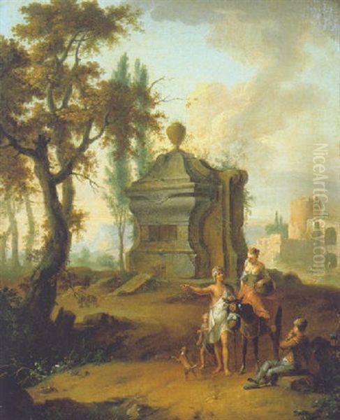 Travellers On A Path By A Mausoleum Oil Painting by Franz de Paula Ferg