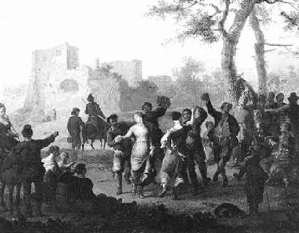 Peasants Dancing And Making Merry In A Landscape Oil Painting by Franz de Paula Ferg