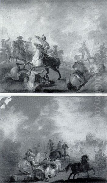 A Cavalry Skirmish Oil Painting by Franz de Paula Ferg