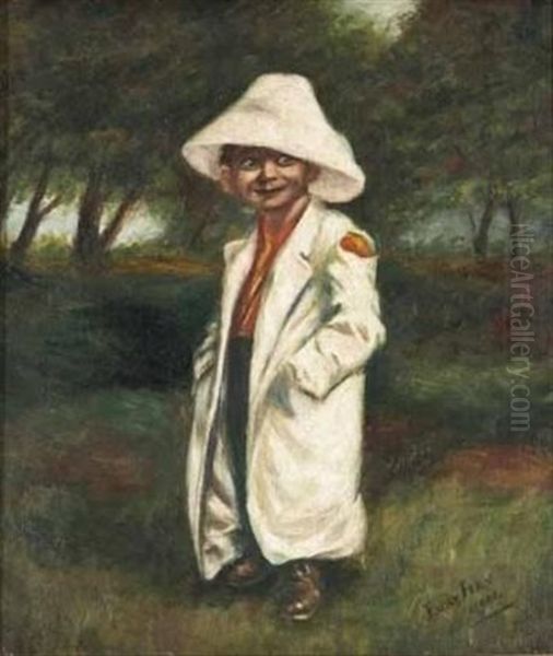 Young Boy In An Oversized Coat Oil Painting by Emily Isabelle Fern