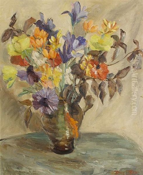 Still Life Of Flowers In A Vase Oil Painting by Emily Isabelle Fern
