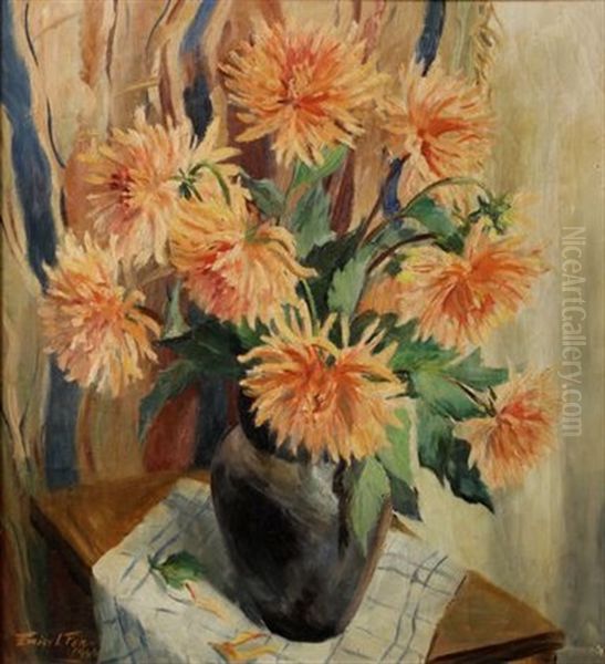 Dahlias In A Vase Oil Painting by Emily Isabelle Fern