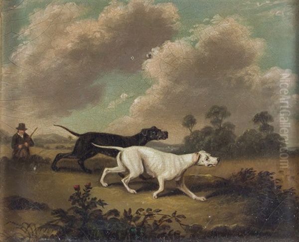 Pointers In A Landscape With Hunter Oil Painting by John Ferneley Jr.