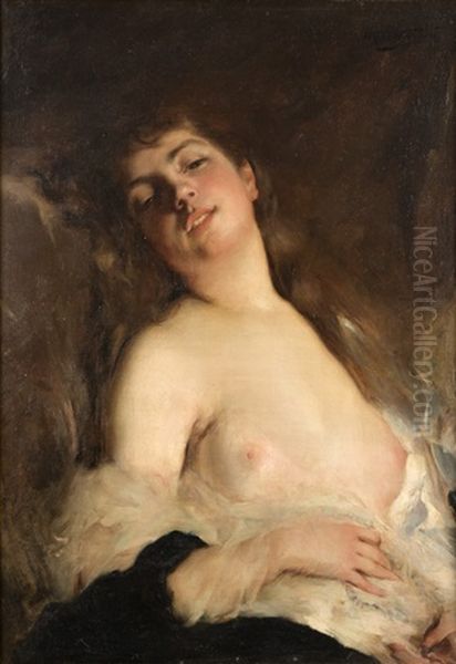 Portrait Of A Partially Nude Woman Oil Painting by Marcial Plaza Ferrand