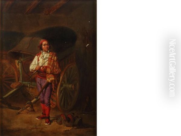 A Man Standing Before A Carriage Oil Painting by Bernardo Ferrandiz Y Badenes