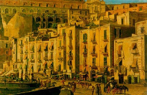 Sta. Lucia Mergillina, Naples Oil Painting by Bernardo Ferrandiz Y Badenes
