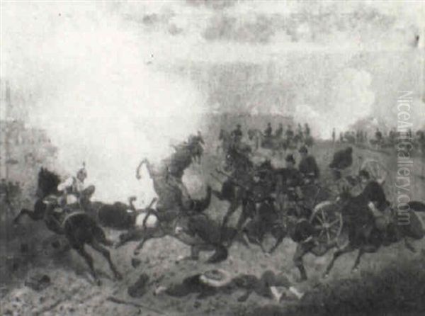 Battle Scene Oil Painting by Luis Ferrant Y Llausas