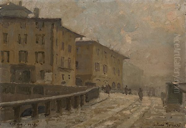 Il Ponte Sul Naviglio A Porta Vittoria Oil Painting by Arturo Ferrari