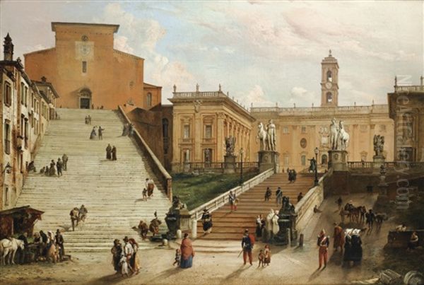Vue Du Capitole, Rome Oil Painting by Carlo Ferrari