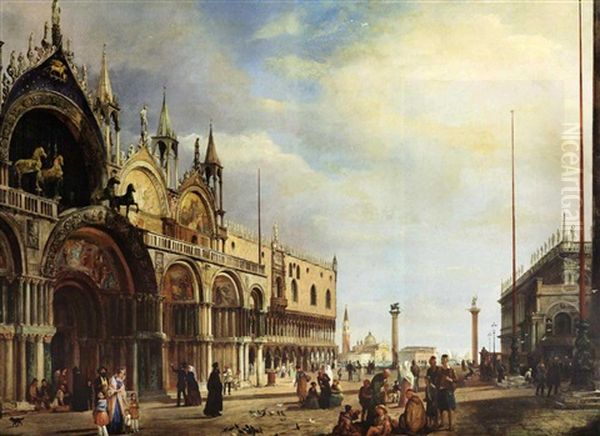 Vista De La Plaza De San Marcos, Venecia (view Of The San Marcos Place, Venezia) Oil Painting by Carlo Ferrari