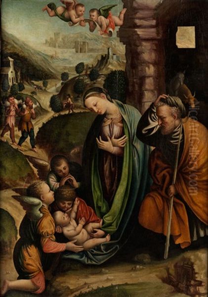 Anbetung Des Kindes Durch Maria, Josef Und Die Engel Oil Painting by Gaudenzio Ferrari