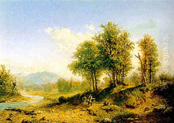 Sulle Rive Del Fiume Mella Oil Painting by Giovanni Battista Ferrari
