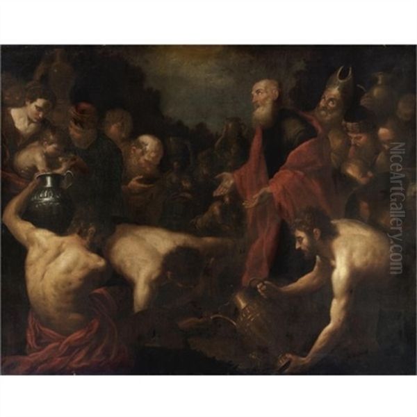 Moses Giving Water To The Israelites In The Desert Oil Painting by Orazio Ferraro