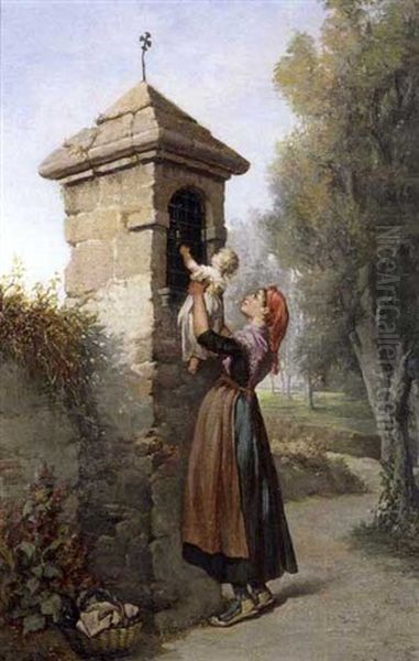 Madre Con Nino En Ermita Oil Painting by Antonio de Ferrer Corriol