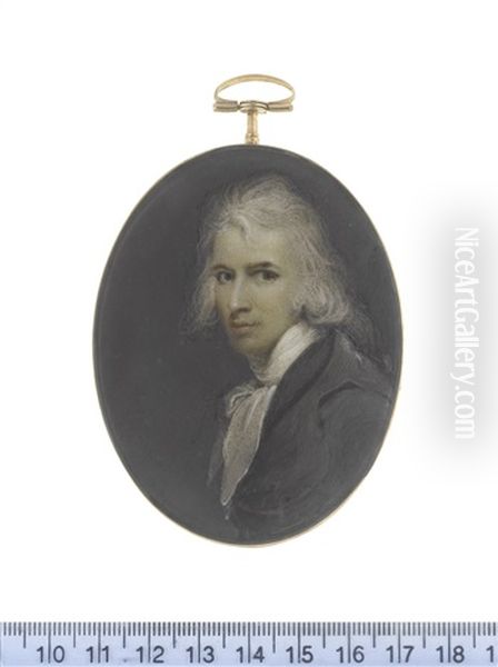 A Gentleman, Wearing Dark Grey Coat, White Stock And Loosely Tied White Cravat, His Hair Powdered And Falling Behind His Shoulders Oil Painting by Francois Ferriere