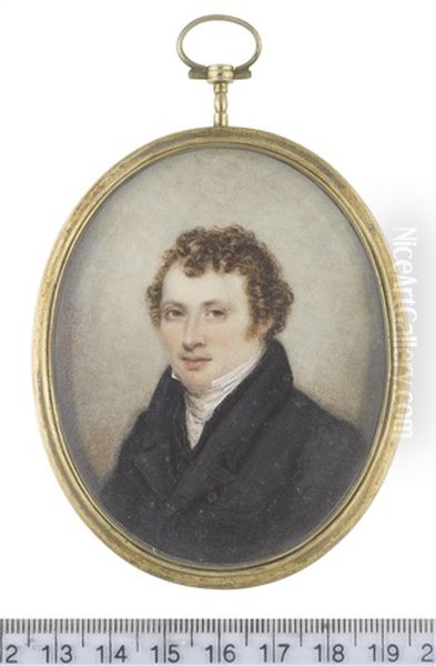 Charles James Beverly Frs (1786-1868) And His Wife, Harriet Beverly: The Former, Wearing Black Coat, Waistcoat, White Chemise And Stock (pair) Oil Painting by Ferriere, Louis