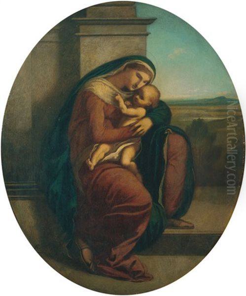 Madonna Mit Kind Vor Architektur Und Landschaftlichem Hintergrund Oil Painting by Anselm Friedrich Feuerbach
