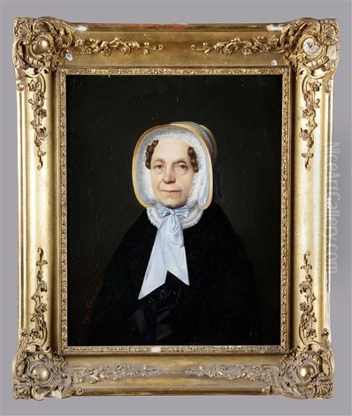 Portrait De Femme Au Noeud Bleu, 1845 Oil Painting by Eugene Feyen