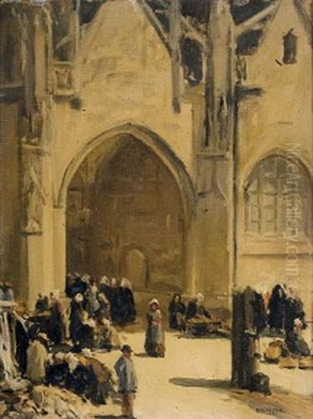 Bretonnes Devant L'eglise Oil Painting by Jacques Eugene Feyen